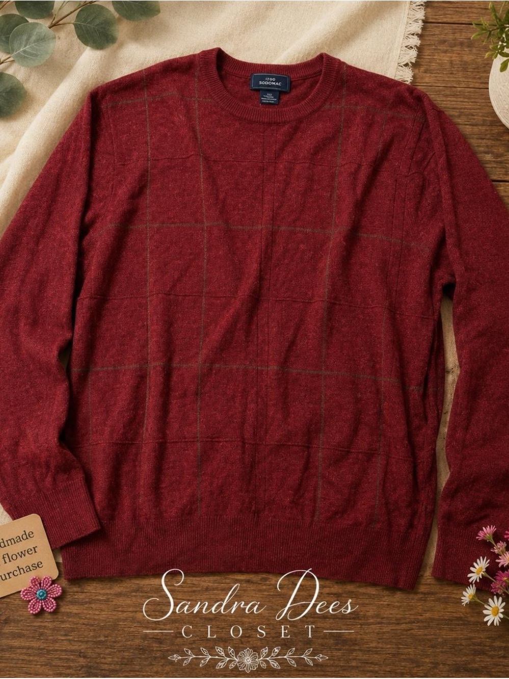 Dockers Vintage Burgundy Windowpane Crewneck Sweater